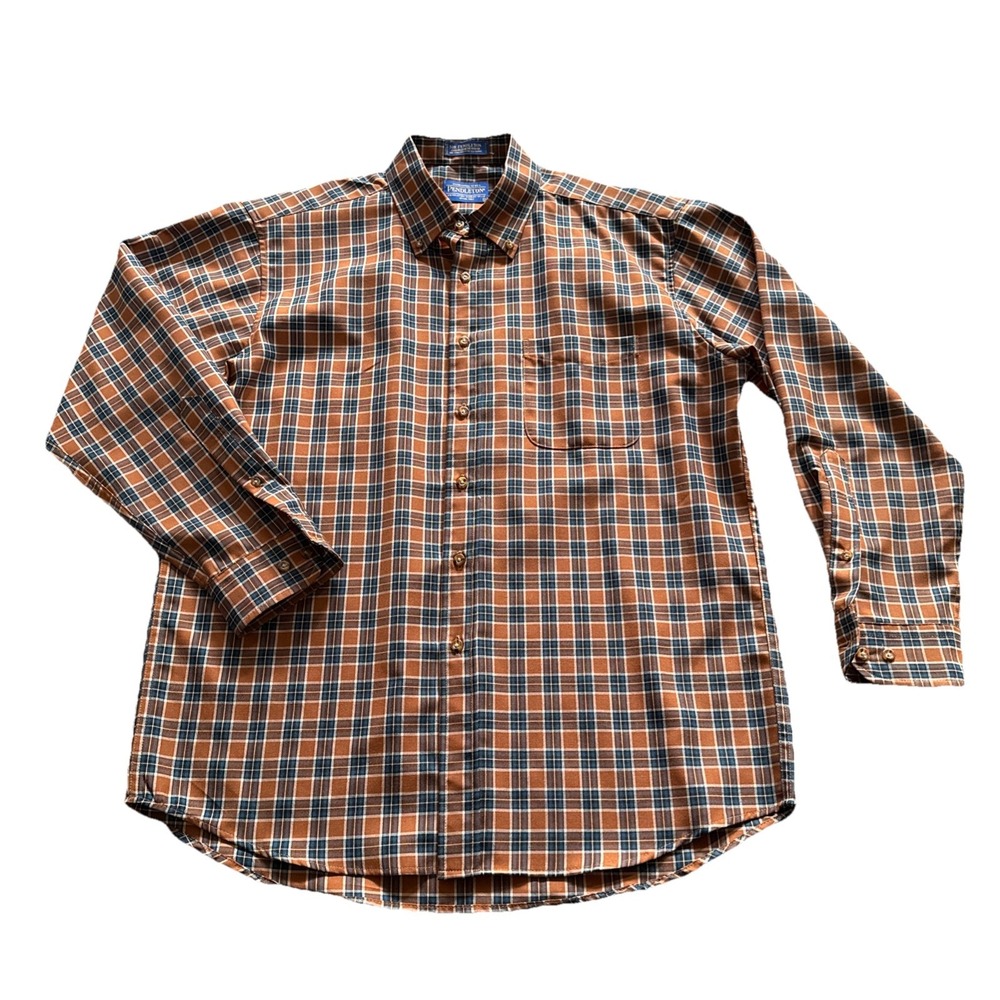 Pendleton Sir Pendleton Shirt Mens Large Wool Plaid Button Up Rust Navy